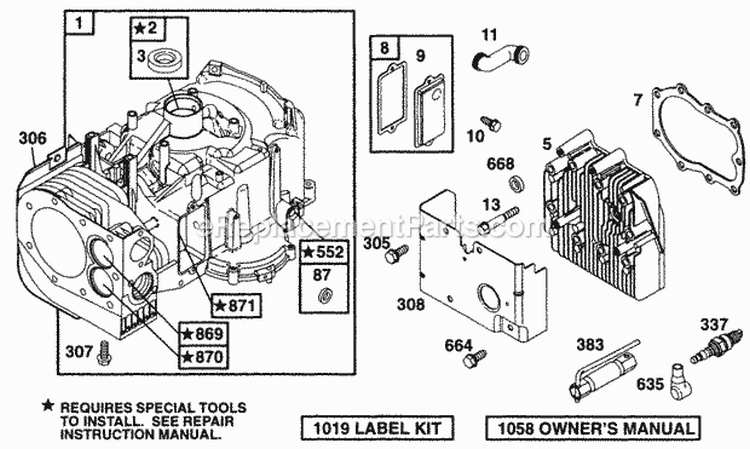Cylinder Heads Diagram and Parts List for 28F707-0298-01  Briggs and Stratton Engine